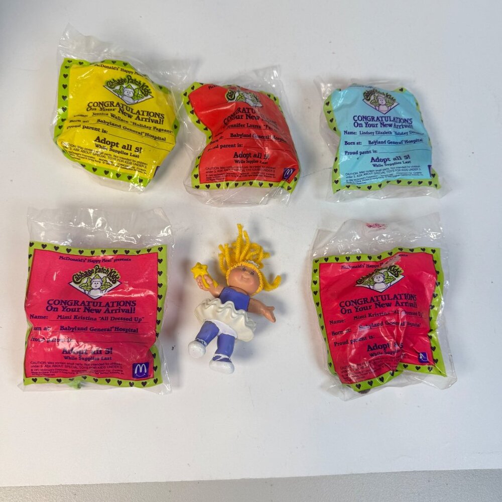 1992 Cabbage‎ Patch Kids McDonalds Happy Meal Toys Lot of 6 All 5 Characters Vtg